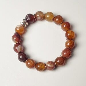 Fire Dyed Agates 10mm Round Beads with Gold Tone Hardware Stretch Bracelet